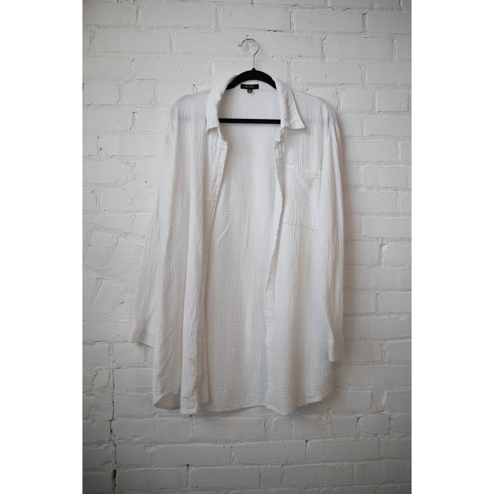 New Look White Double Gauze Cotton Button Down Shirt XL Long Sleeve Pocket Top